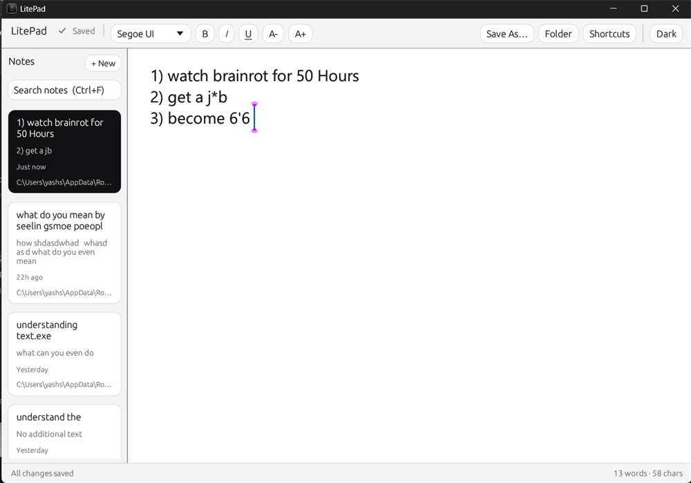 LitePad running in the Light theme